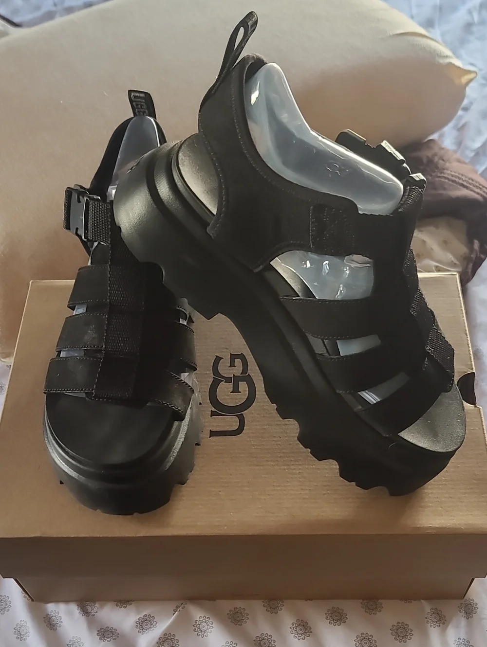 UGG Black Chunky Platform Gladiator Sandals